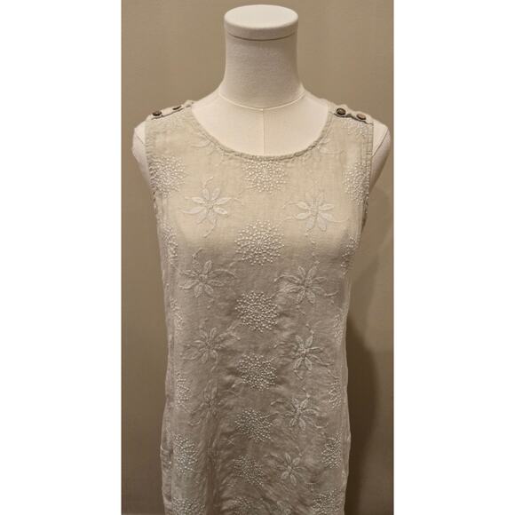 Terzo Millennio Italy 100% Lightweight Linen Embroidered Beige Sleeveless Small - Picture 3 of 10